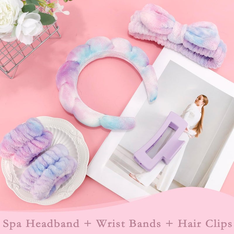 Canitor Spa Headbands Wrist Band Set with Hair Clip Skincare Headbands for Washing Face Non Slip Puffy Makeup Headband Wrist Towel Preppy Cute Teen Girl Birthday Gifts Trendy Stuff - Image 4
